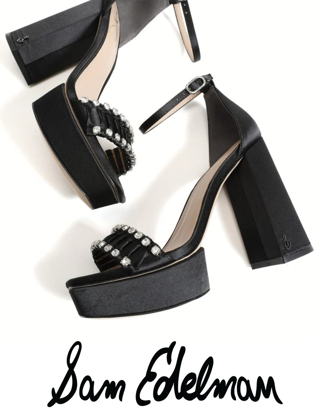Sam Edelman - Women's Ninette Platform Black Satin 6 Medium